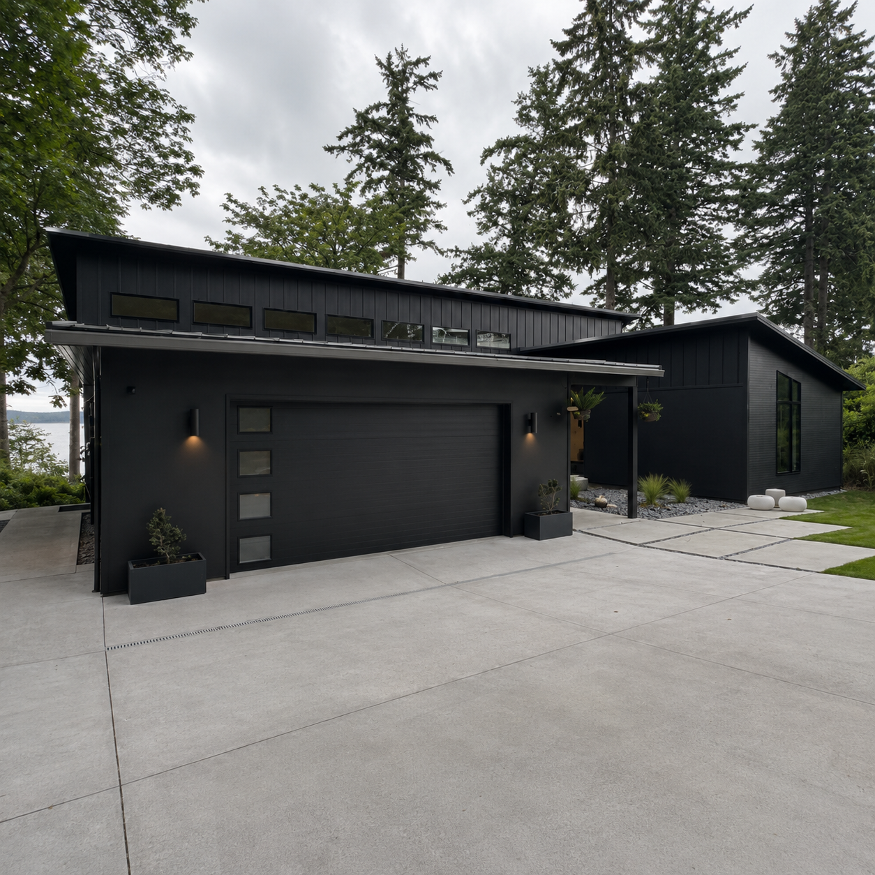 Contemporary steel garage door on a home along the Crow Canyon corridor in San Ramon